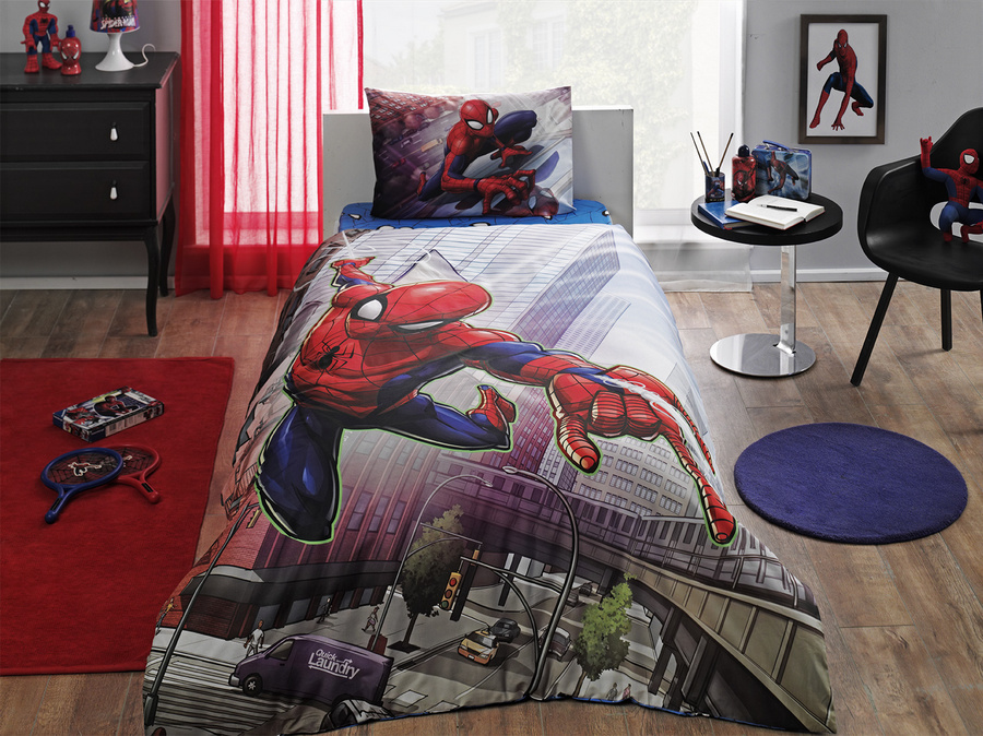 SINGLE BED HOMECOMING SPIDERMAN KIDS LICENSED QUILT DOONA COVER SET PILLOWCASE 